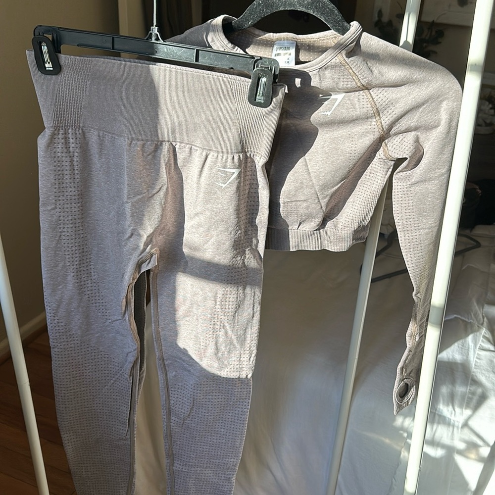 Tan Matching Cropped Long Sleeve Gymshark set